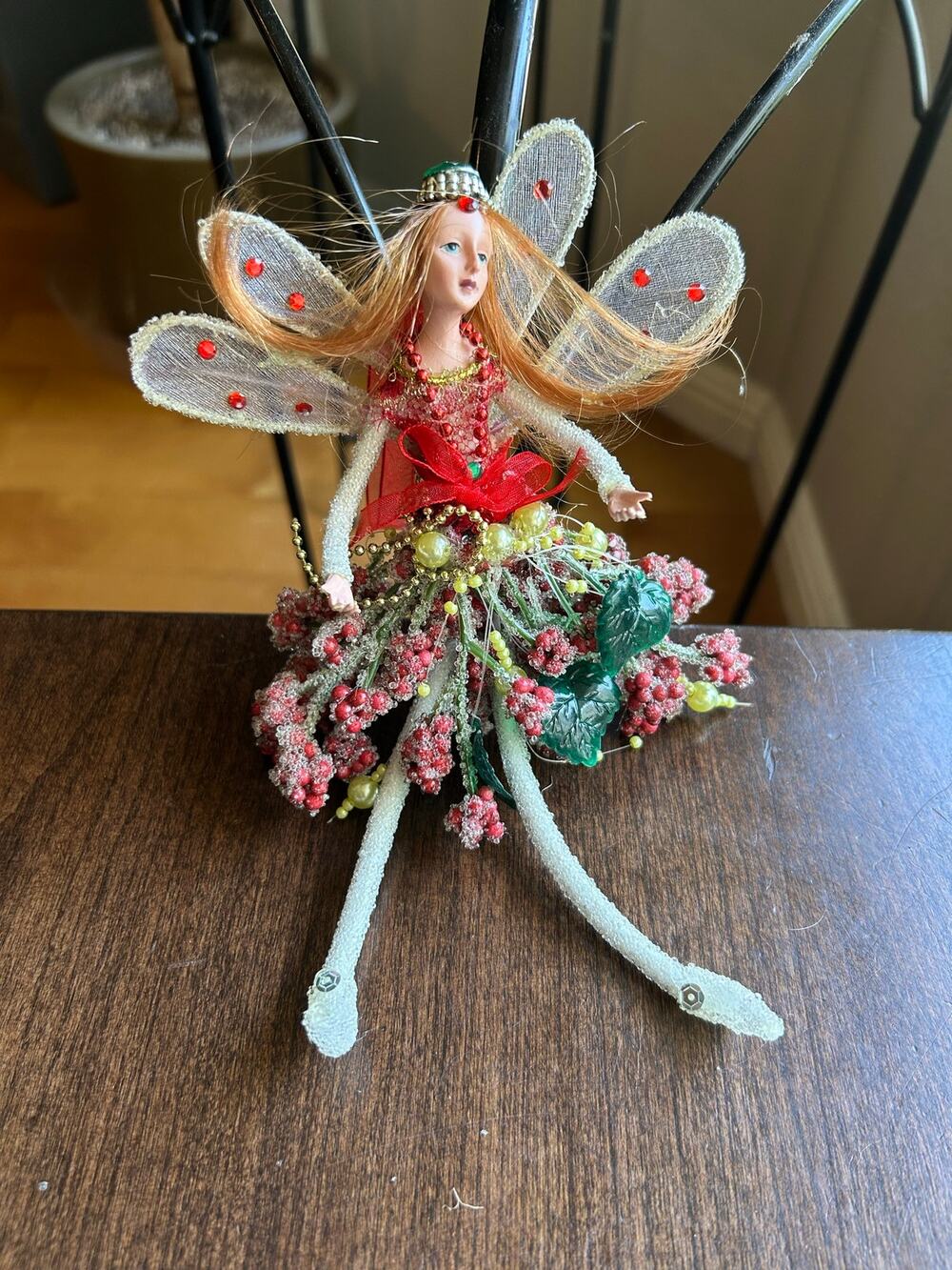 Vintage Handmade Whimsical Woodland Fairy Elf Sprite Pixie Christmas Ornament 8”
